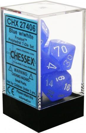 Chessex: Frosted Blue w/ White - Polyhedral Dice Set (7) - CHX27406