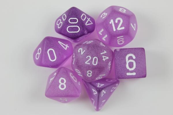 Chessex: Frosted Purple w/ White - Polyhedral Dice Set (7) - CHXLE430