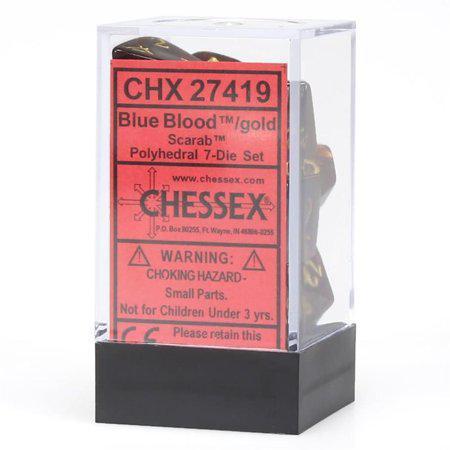 Chessex: Scarab Blue Blood w/ Gold - Polyhedral Dice Set (7) - CHX27419