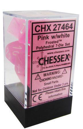 Chessex: Frosted Pink w/ White - Polyhedral Dice Set (7) - CHX27464