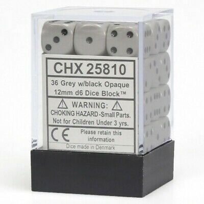 Chessex: Opaque Dark Grey w/ Black - 12mm d6 Dice Set (36) - CHX25810
