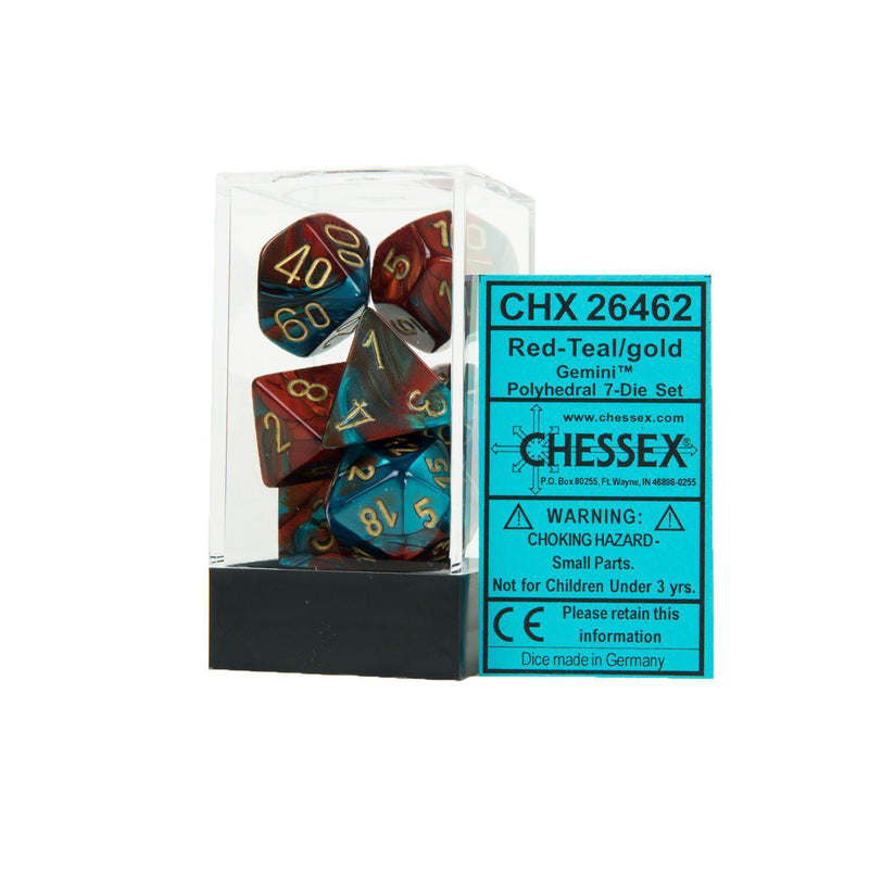 Chessex: Gemini Red and Teal w/ Gold - Polyhedral Dice Set (7) - CHX26462