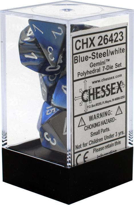 Chessex: Gemini Blue Steel w/ White - Polyhedral Dice Set (7) - CHX26423