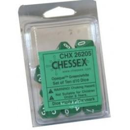 Chessex: Opaque Green w/ White Set of d10s (10) (CHX26205)