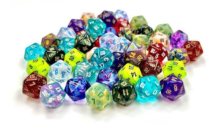 Bag of 50 Assorted Loose Mini-Polyhedral d20s 