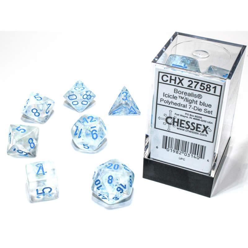 Chessex: Borealis Luminary Icicle w/ Light Blue - Polyhedral Dice Set (7) - CHX27581