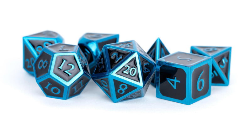 Metallic Dice Games: Blue with Black Enamel Metal 16mm - Polyhedral Dice Set (7)