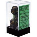Chessex: Gemini Black and Green w/ Gold - Polyhedral Dice Set (7) - CHX26439