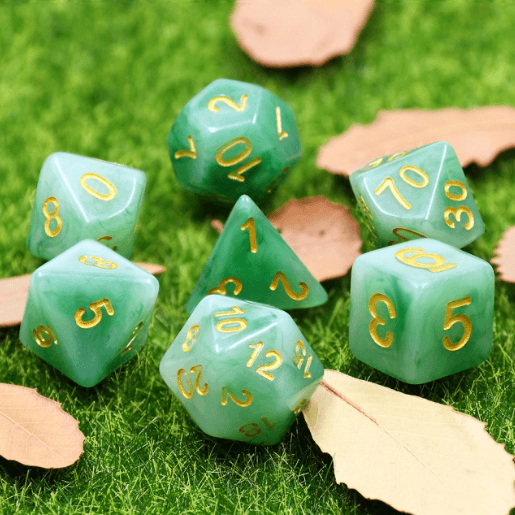 "Ranger's Mint" - Jade Green Swirl with Gold - Polyhedral Dice (7) - Level One Dice 