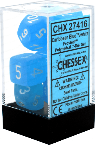 Chessex: Frosted Caribbean Blue w/ White - Polyhedral Dice Set (7) - CHX27416