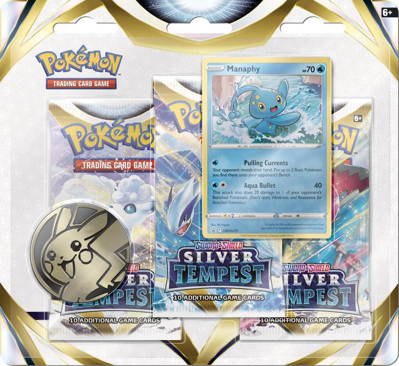 Pokemon TCG: Sword & Shield - Silver Tempest - Three Pack Blister Manaphy 