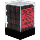 Chessex: Opaque Black w/ Red - 12mm d6 Dice Set (36) - CHX25818