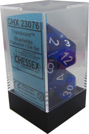 Chessex: Translucent Blue w/ White - Polyhedral Dice Set (7) - CHX23076