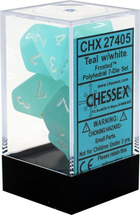 Chessex: Frosted Teal w/ White - Polyhedral Dice Set (7) - CHX27405