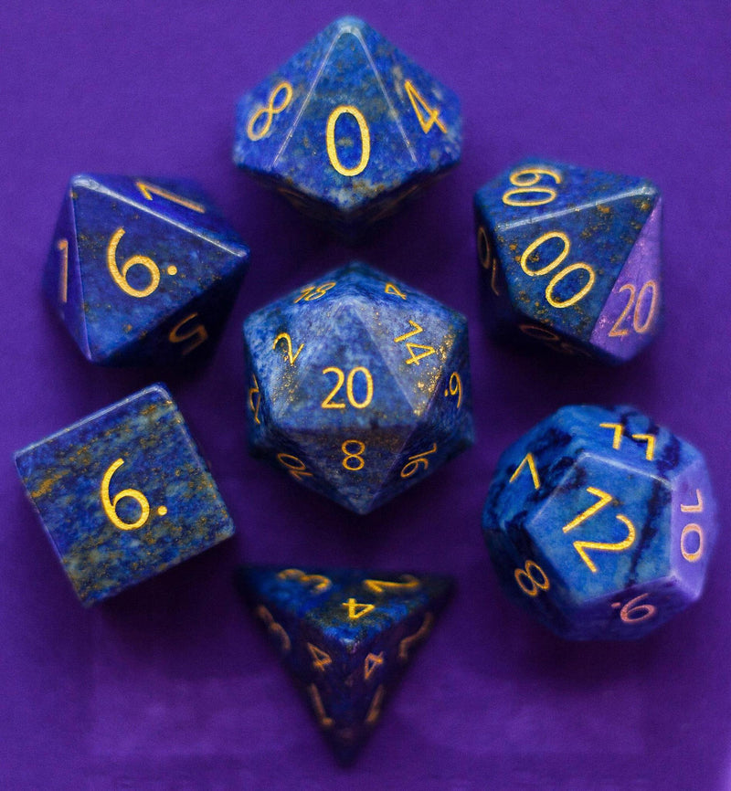 Metallic Dice Games: Engraved Lapis Lazuli Gemstone - Polyhedral Dice Set (7)