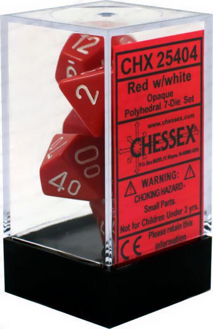 Chessex: Opaque Red w/ White - Polyhedral Dice Set (7) - CHX25404