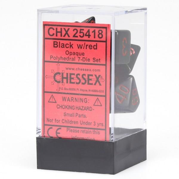 Chessex: Opaque Black w/ Red - Polyhedral Dice Set (7) - CHX25418