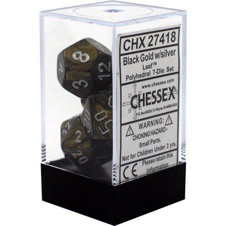 Chessex: Leaf Black and Gold w/ Silver - Polyhedral Dice Set (7) - CHX27418