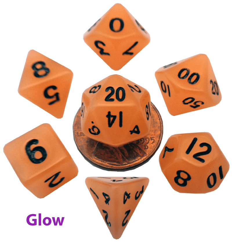 Metallic Dice Games: Orange Glow in the Dark 10mm - Mini Polyhedral Dice Set (7)