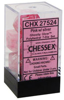 Chessex: Ghostly Glow Pink w/ Silver - Polyhedral Dice Set (7) - CHX27524