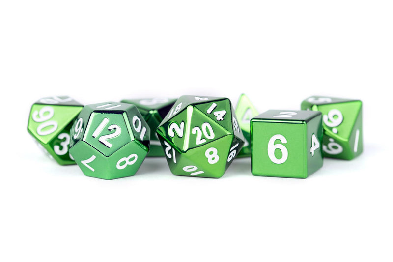 Metallic Dice Games: Green Painted Metal 16mm - Polyhedral Dice Set (7)