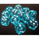 Chessex: Translucent Teal w/ White - 16mm d6 Dice Set (12) - CHX23615