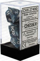 Chessex: Lustrous Slate w/ White - Polyhedral Dice Set (7) - CHX27490
