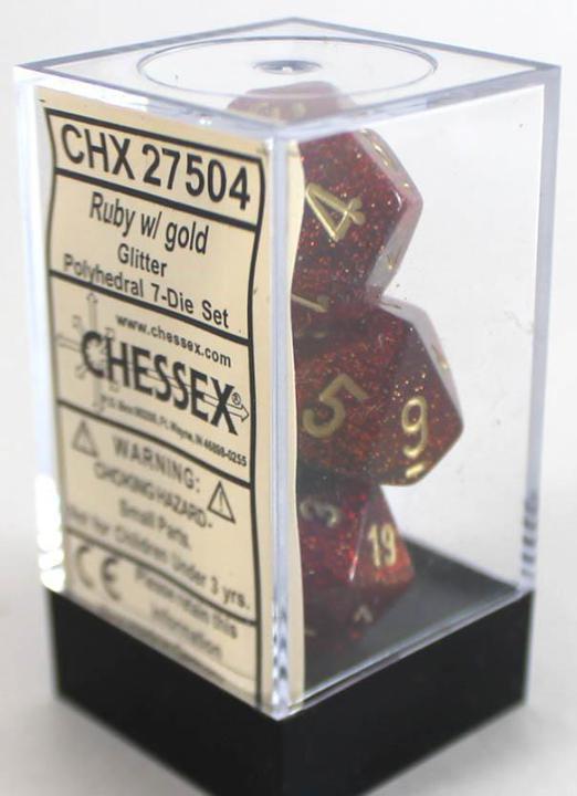 Chessex: Glitter Ruby w/ Gold Dice - Polyhedral Dice Set (7) - CHX27504