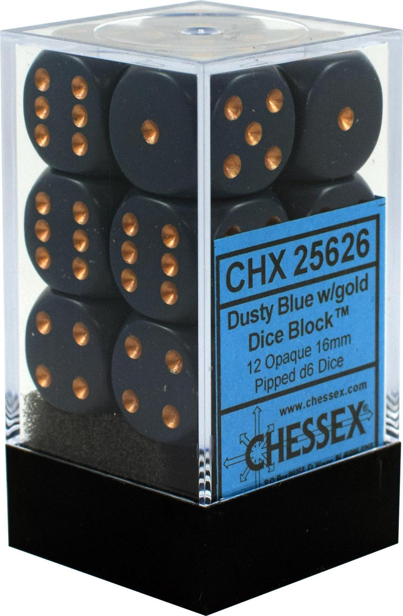 Chessex: Opaque Dusty Blue w/ Copper - 16mm d6 Dice Set (12) - CHX25626