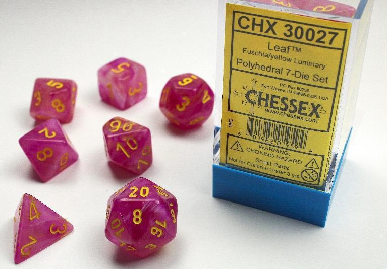 Chessex: Fuschia w/ Yellow Leaf - Polyhedral Dice Set (7) - CHX25366