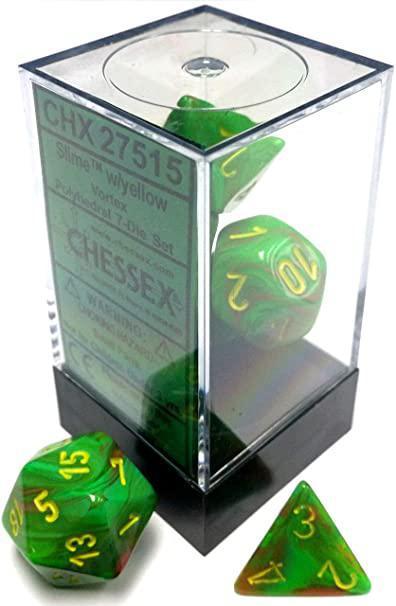 Chessex: Vortex Slime Green w/ Yellow - Polyhedral Dice Set (7) - CHX27515