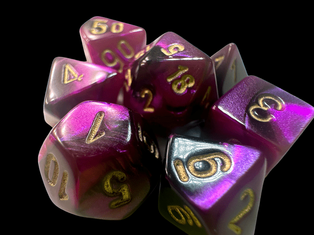 Chessex: Gemini Black Purple w/ Gold - Mini Polyhedral Dice Set (7) - CHX20640 