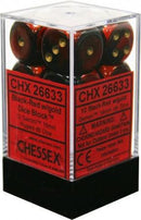 Chessex: Gemini Black and Red w/ Gold - 16mm d6 Dice Set (12) - CHX26633