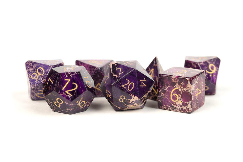 Metallic Dice Games: Engraved Purple Imperial Stone Gemstone - Polyhedral Dice Set (7)