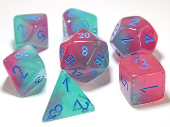 Chessex: Gemini Green and Pink w/ Blue - Polyhedral Dice Set (7) - CHX30023