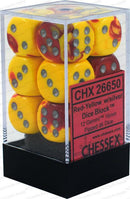 Chessex: Gemini Red and Yellow w/ Silver - 16mm d6 Dice Set (12) - CHX26650
