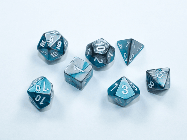 Chessex: Gemini Steel Teal w/ White - Mini Polyhedral Dice Set (7) - CHX20656 