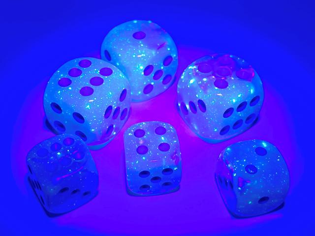 Chessex: Gemini Pearl Turquoise and White w/ Blue Luminary - 12mm d6 Dice Set (36) - CHX26865 