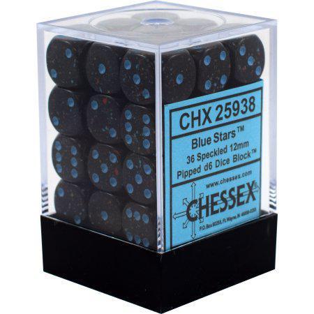 Chessex: Speckled Blue Stars Dark Blue w/ Blue - 12mm d6 Dice Set (36) - CHX25938