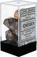 Chessex: Gemini Copper Steel w/ White - Polyhedral Dice Set (7) - CHX26424