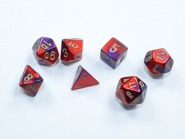 Chessex: Gemini Purple Red w/ Gold - Mini Polyhedral Dice Set (7) - CHX20626 