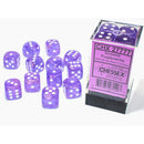 Chessex: Borealis Luminary Purple w/ White - 16mm d6 Dice Set (12) - CHX27777