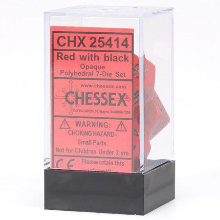 Chessex: Opaque Red w/ Black - Polyhedral Dice Set (7) - CHX25414