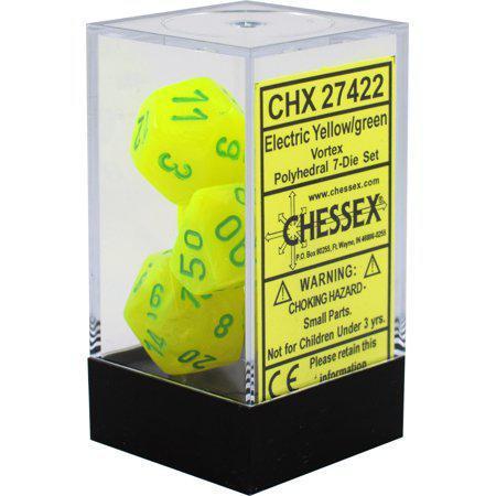 Chessex: Vortex Electric Yellow and Green w/ Green - Polyhedral Dice Set (7) - CHX27422
