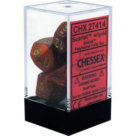 Chessex: Scarab Scarlet w/ Gold - Polyhedral Dice Set (7) - CHX27414