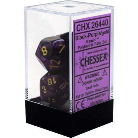 Chessex: Gemini Black and Purple w/ Gold - Polyhedral Dice Set (7) - CHX26440