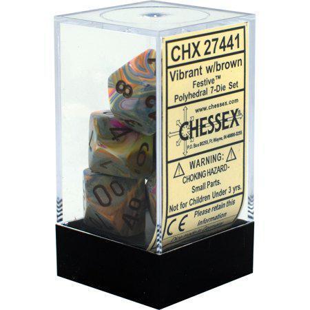 Chessex: Festive Vibrant w/ Brown - Polyhedral Dice Set (7) - CHX27441