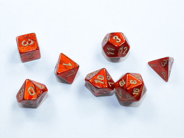 Chessex: Scarab Scarlet w/ Gold - Mini Polyhedral Dice Set (7) - CHX20414 