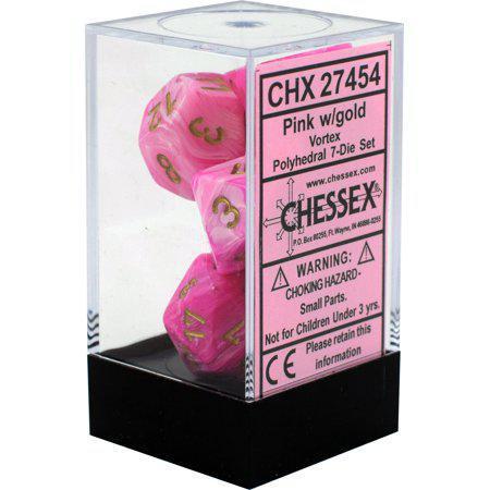 Chessex: Vortex Pink w/ Gold - Polyhedral Dice Set (7) - CHX27454