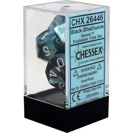 Chessex: Gemini Black Shell w/ White - Polyhedral Dice Set (7) - CHX26446